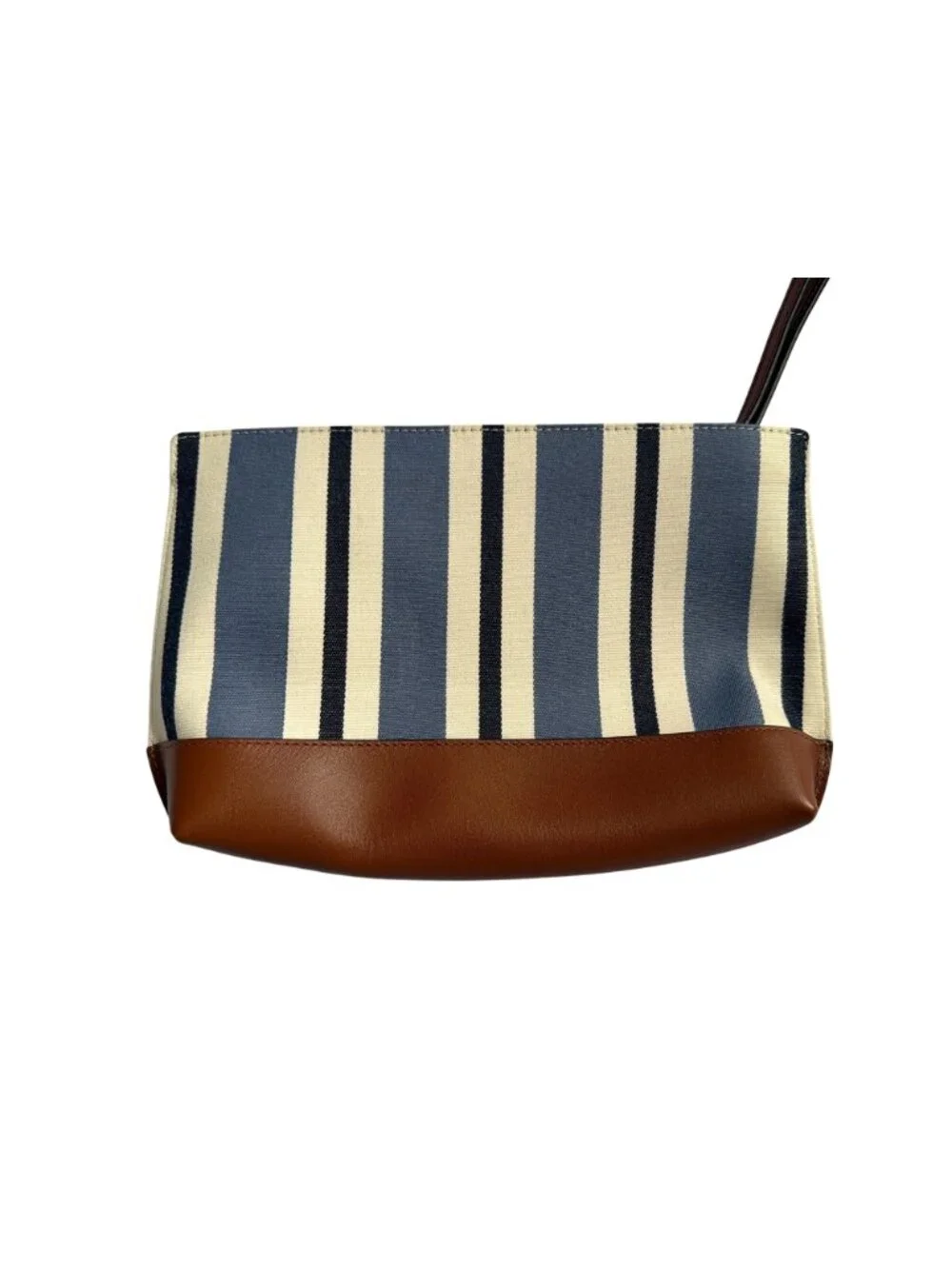 NWT Lauren Ralph Lauren Striped Canvas Leather Pouch Satchel Blue/Tan Size OS